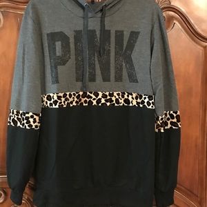 PINK Pullover Hoodie Like New. Sz XL Grey/Blk